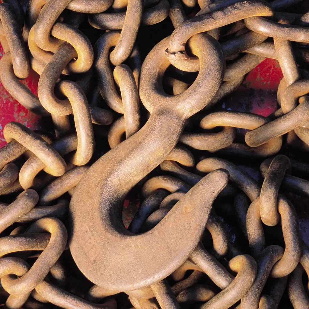 Pile of dirty chain and a hook. 