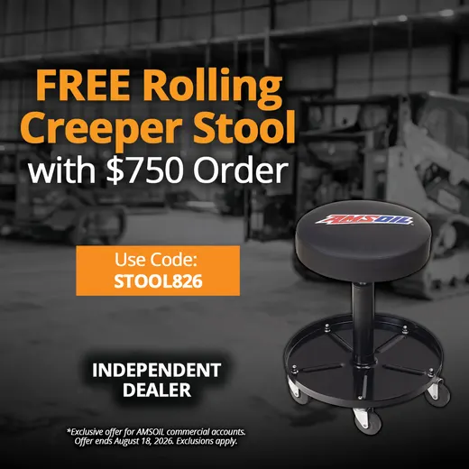 AMSOIL commercial account promotion — free rolling creeper stool, code STOOL826